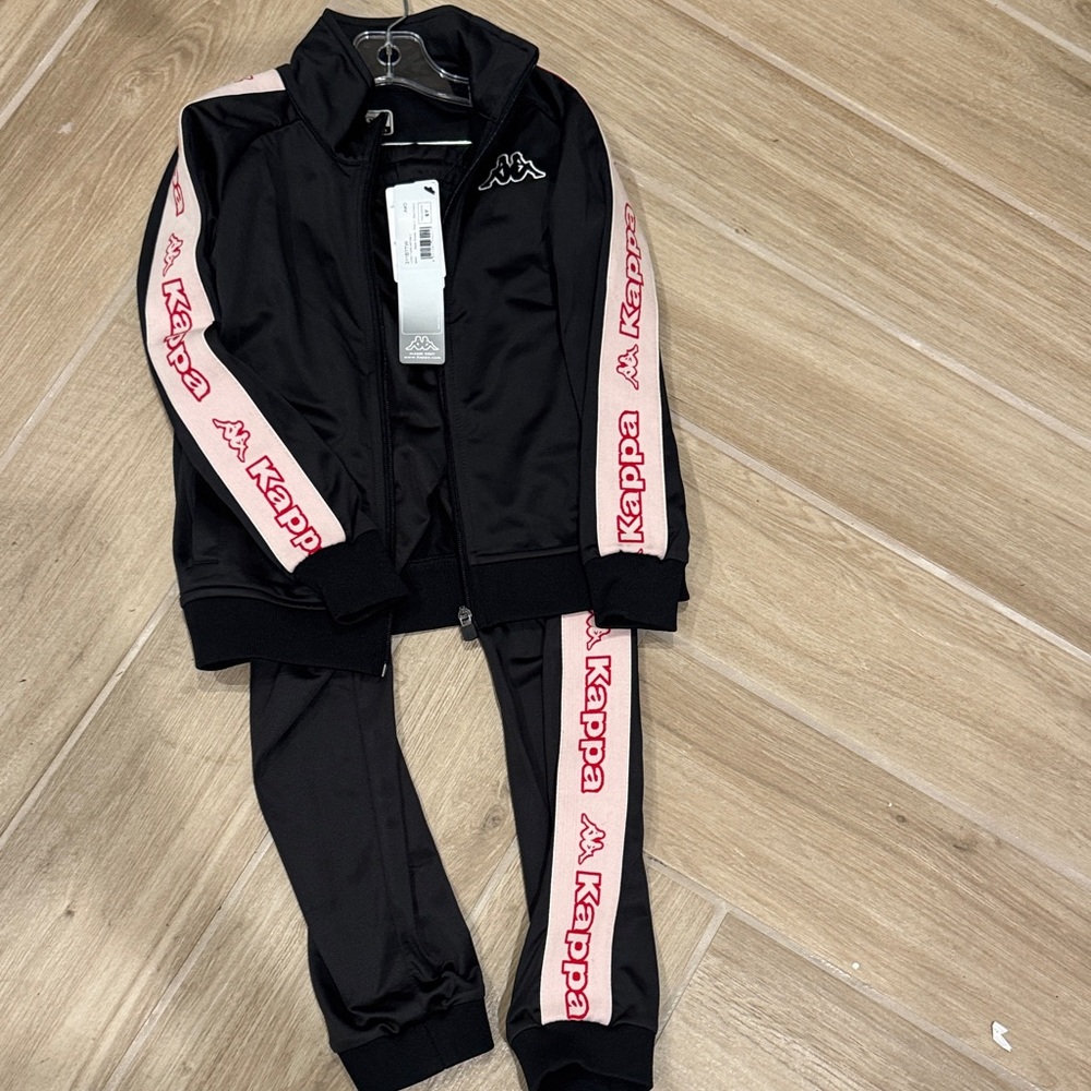 Kappa Black Tracksuit with Pink Logo Stripes